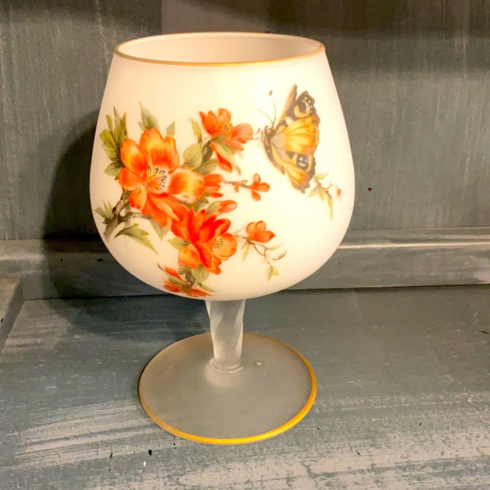 Vintage Norleans Frosted Satin Glass Goblet Vase.